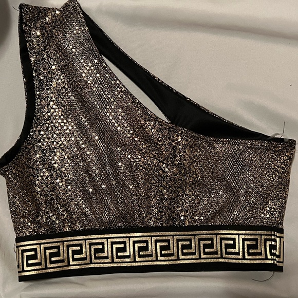 NEW top leggings set faux snakeskin bronze Greco Grecian pattern ladies small - Picture 8 of 11